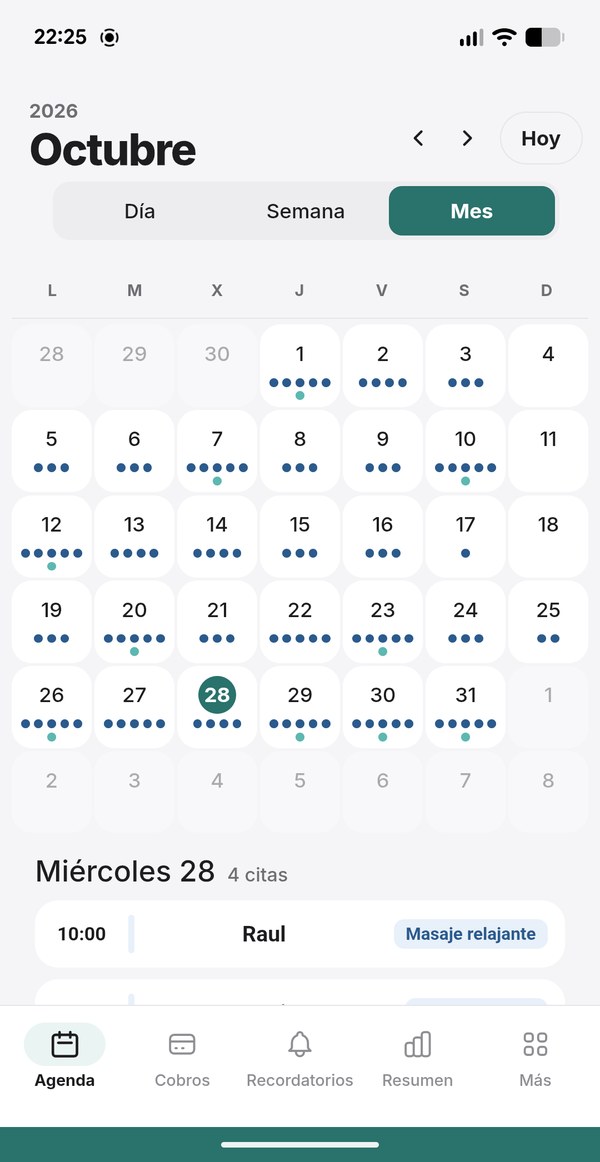 Agenda mensual con los turnos de octubre